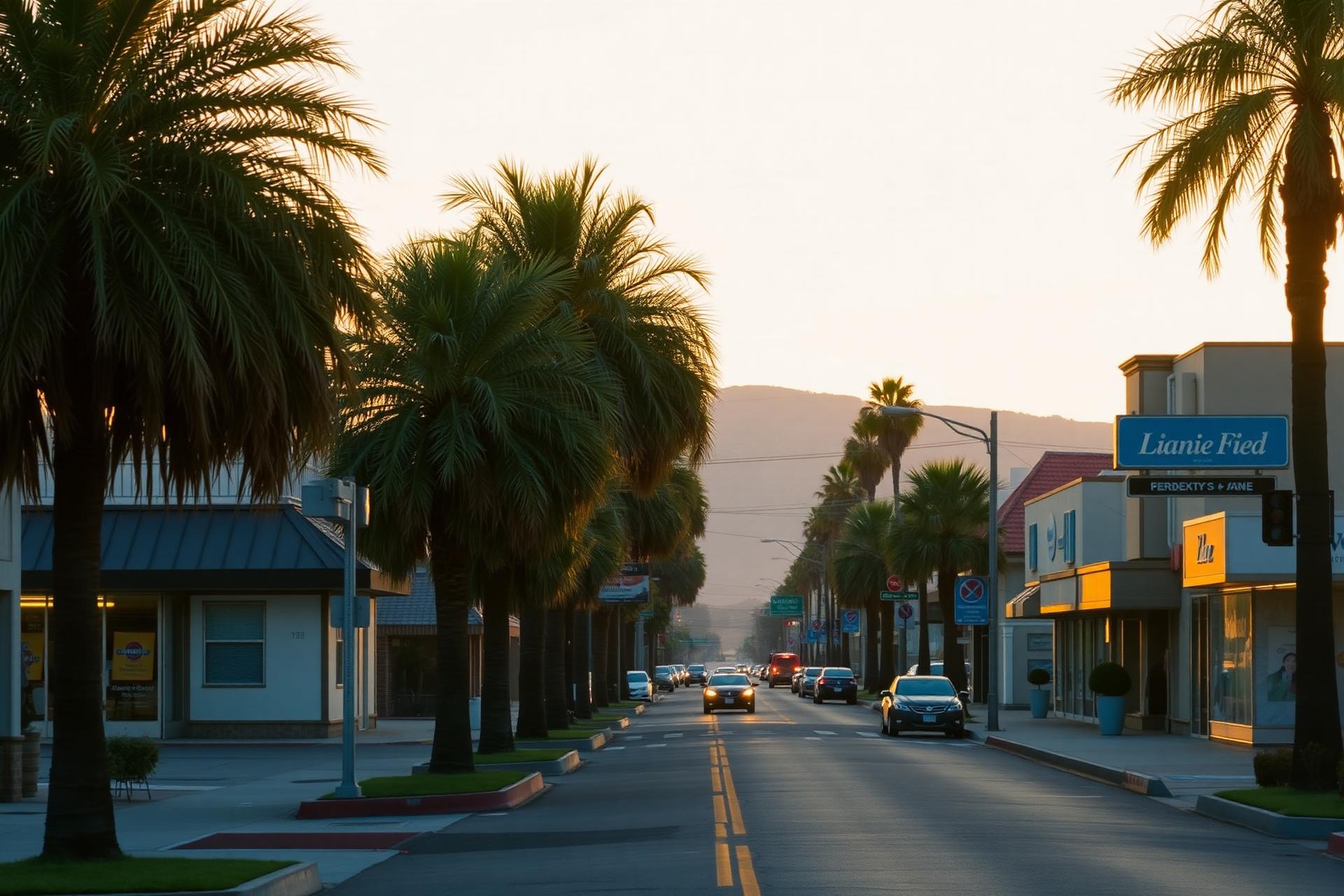 Street in Pico Rivera, California at golden hour